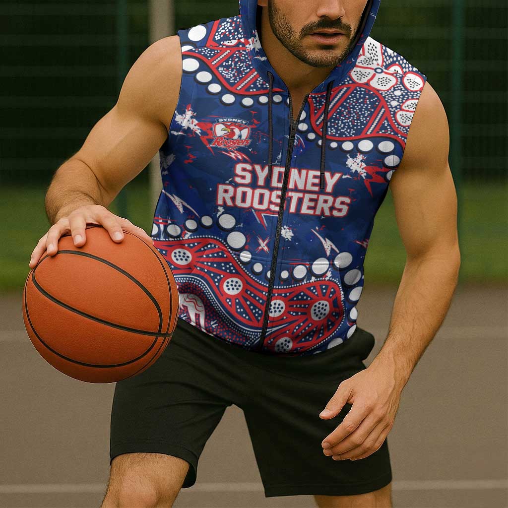 Personalized Sydney Roosters Sleeveless Zip Hoodie Aboriginal Pattern with Graffiti Style Design