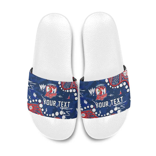 Personalized Sydney Roosters Slide Sandals Aboriginal Pattern with Graffiti Style Design