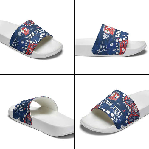 Personalized Sydney Roosters Slide Sandals Aboriginal Pattern with Graffiti Style Design