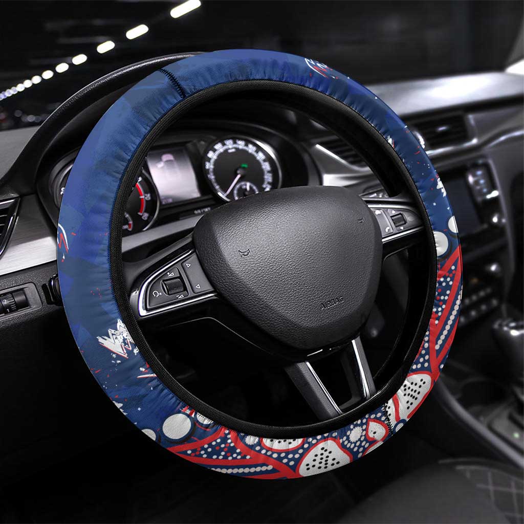 Sydney Roosters Steering Wheel Cover Aboriginal Pattern with Graffiti Style Design