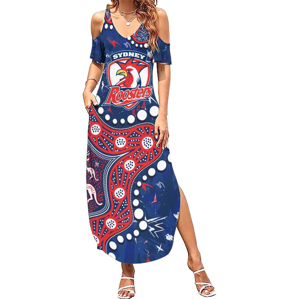 Personalized Sydney Roosters Summer Maxi Dress Aboriginal Pattern with Graffiti Style Design