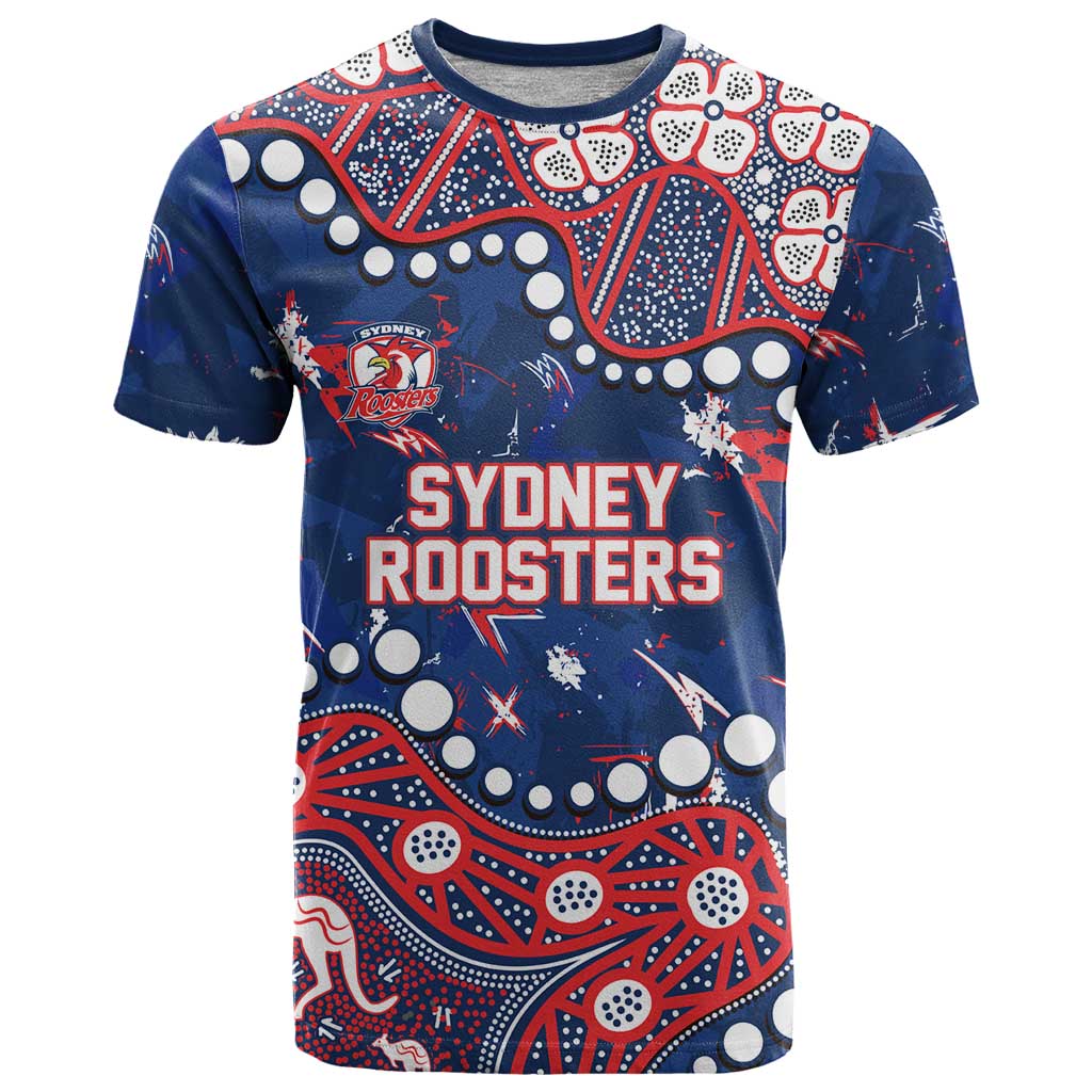 Personalized Sydney Roosters T Shirt Aboriginal Pattern with Graffiti Style Design