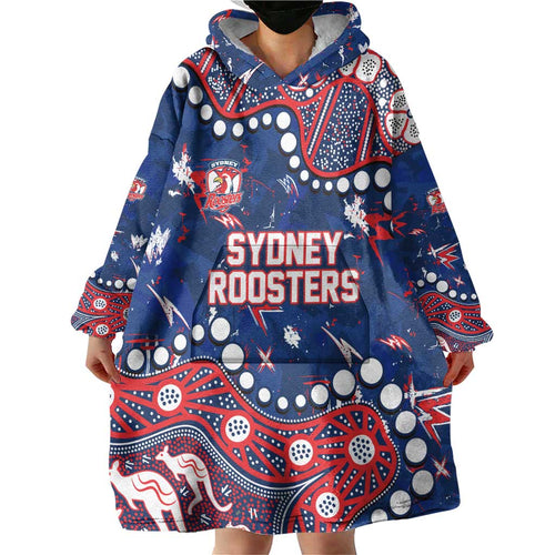 Personalized Sydney Roosters Wearable Blanket Hoodie Aboriginal Pattern with Graffiti Style Design