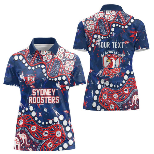 Personalized Sydney Roosters Women Polo Shirt Aboriginal Pattern with Graffiti Style Design