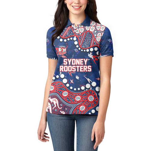Personalized Sydney Roosters Women Polo Shirt Aboriginal Pattern with Graffiti Style Design