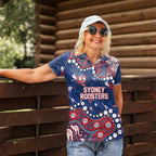 Personalized Sydney Roosters Women Polo Shirt Aboriginal Pattern with Graffiti Style Design