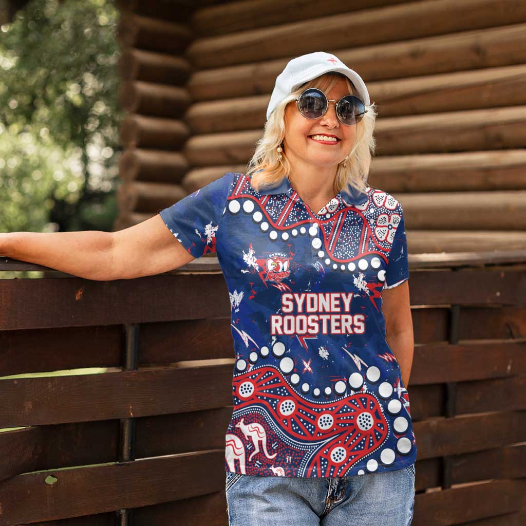 Personalized Sydney Roosters Women Polo Shirt Aboriginal Pattern with Graffiti Style Design