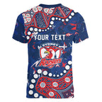 Personalized Sydney Roosters Women V-Neck T-Shirt Aboriginal Pattern with Graffiti Style Design