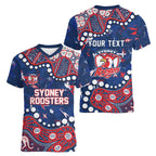 Personalized Sydney Roosters Women V-Neck T-Shirt Aboriginal Pattern with Graffiti Style Design