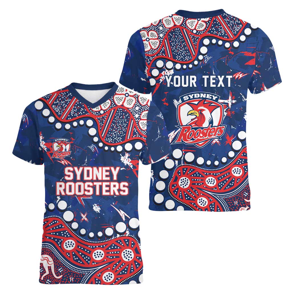 Personalized Sydney Roosters Women V-Neck T-Shirt Aboriginal Pattern with Graffiti Style Design
