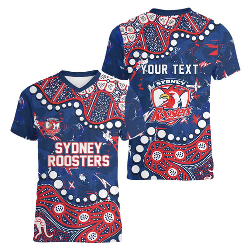 Personalized Sydney Roosters Women V-Neck T-Shirt Aboriginal Pattern with Graffiti Style Design