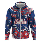Personalized Sydney Roosters Zip Hoodie Aboriginal Pattern with Graffiti Style Design
