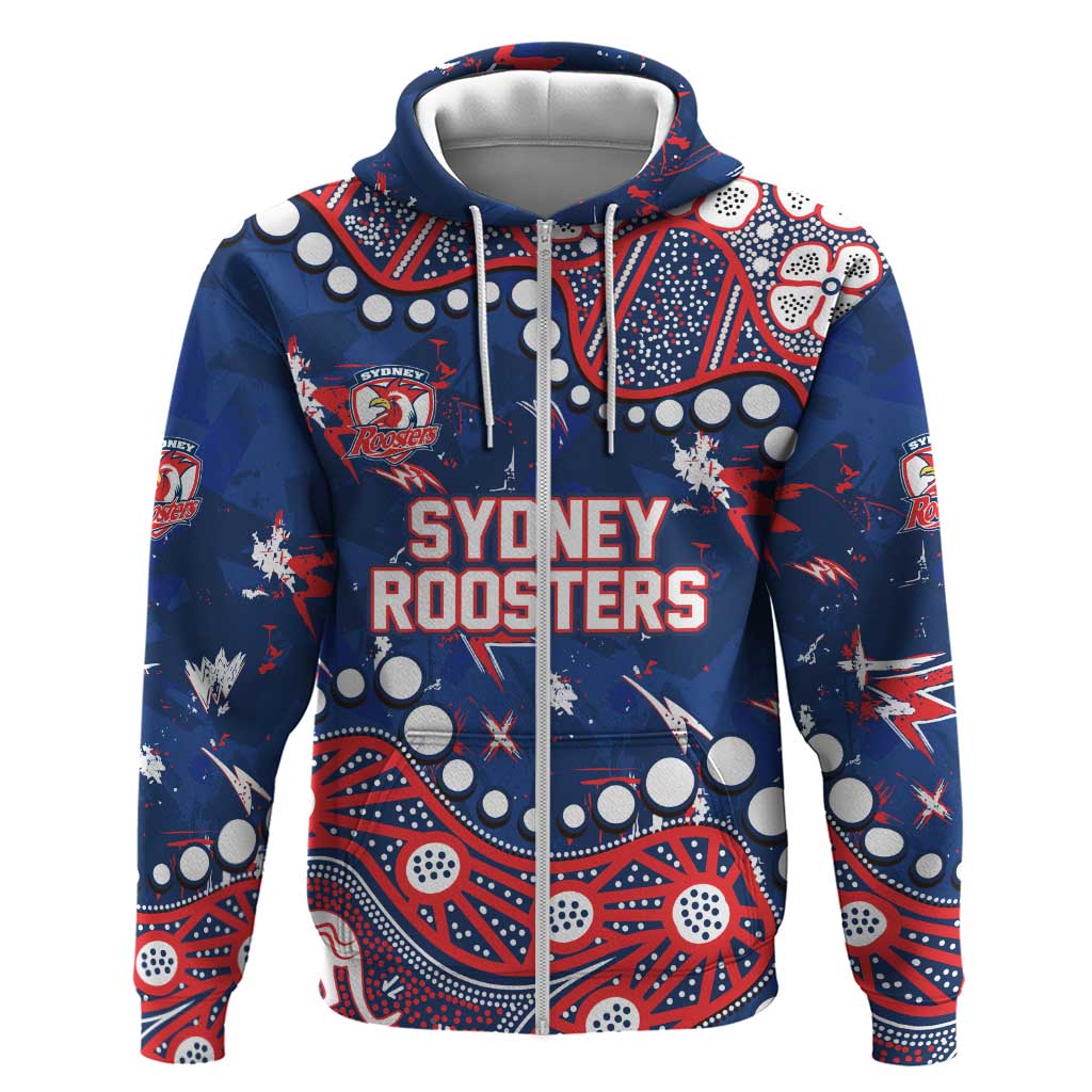 Personalized Sydney Roosters Zip Hoodie Aboriginal Pattern with Graffiti Style Design