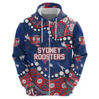 Personalized Sydney Roosters Zip Hoodie Aboriginal Pattern with Graffiti Style Design