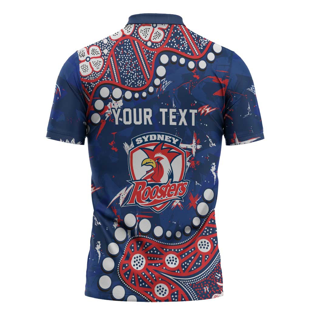 Personalized Sydney Roosters Zipper Polo Shirt Aboriginal Pattern with Graffiti Style Design