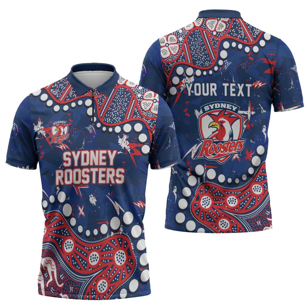 Personalized Sydney Roosters Zipper Polo Shirt Aboriginal Pattern with Graffiti Style Design