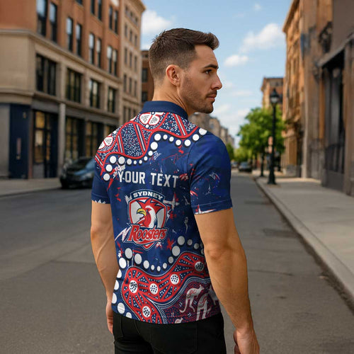 Personalized Sydney Roosters Zipper Polo Shirt Aboriginal Pattern with Graffiti Style Design