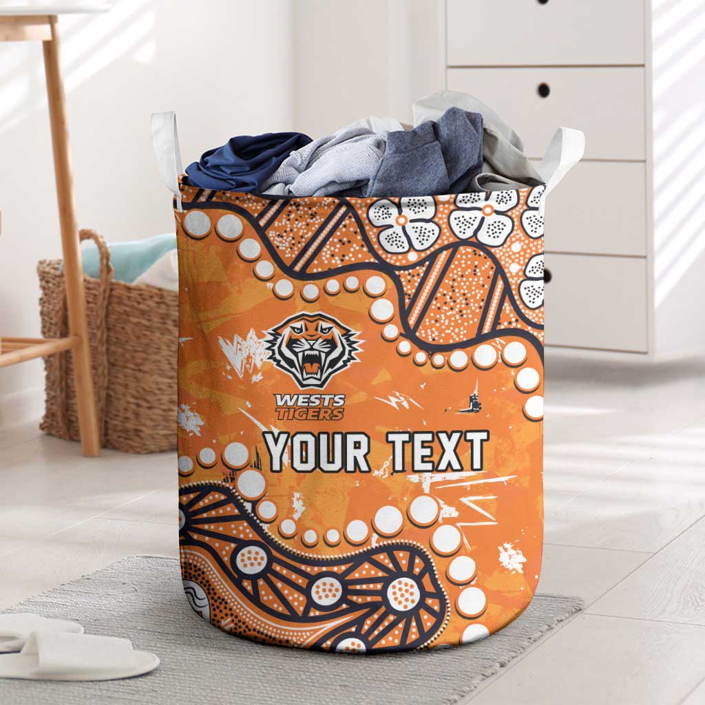 Personalized Wests Tigers Laundry Basket Aboriginal Pattern with Graffiti Style Design