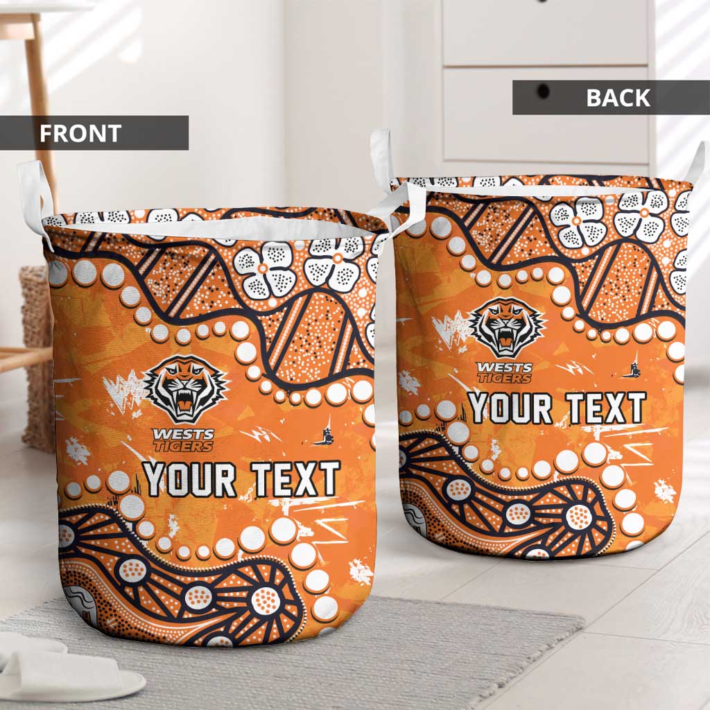 Personalized Wests Tigers Laundry Basket Aboriginal Pattern with Graffiti Style Design
