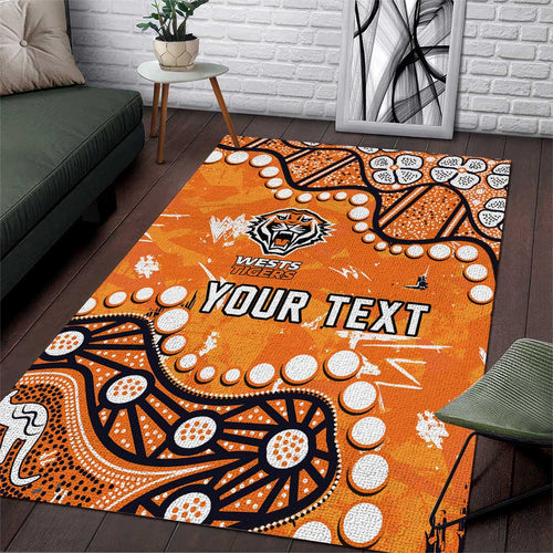 Personalized Wests Tigers Area Rug Aboriginal Pattern with Graffiti Style Design