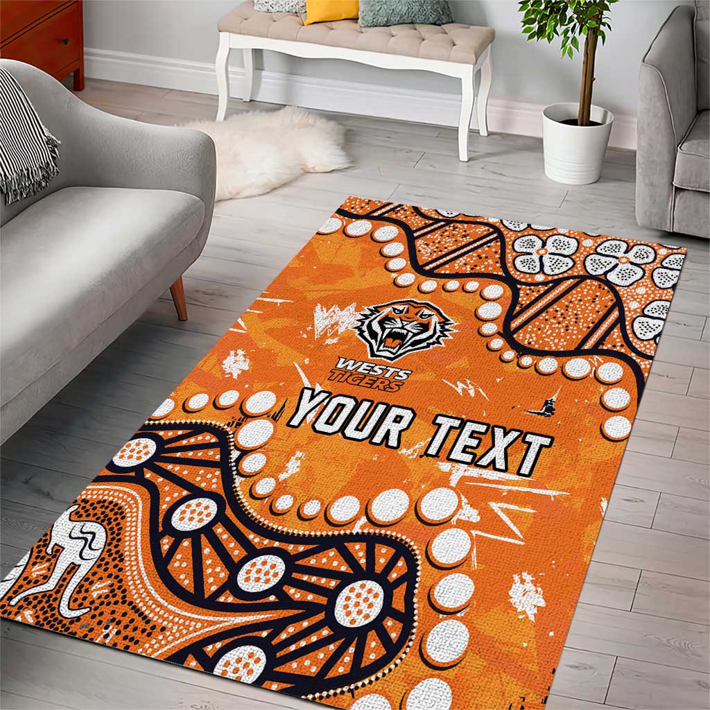 Personalized Wests Tigers Area Rug Aboriginal Pattern with Graffiti Style Design