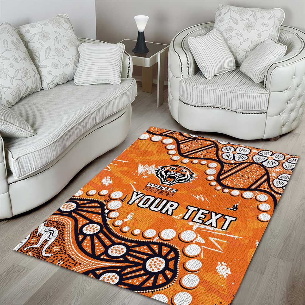 Personalized Wests Tigers Area Rug Aboriginal Pattern with Graffiti Style Design