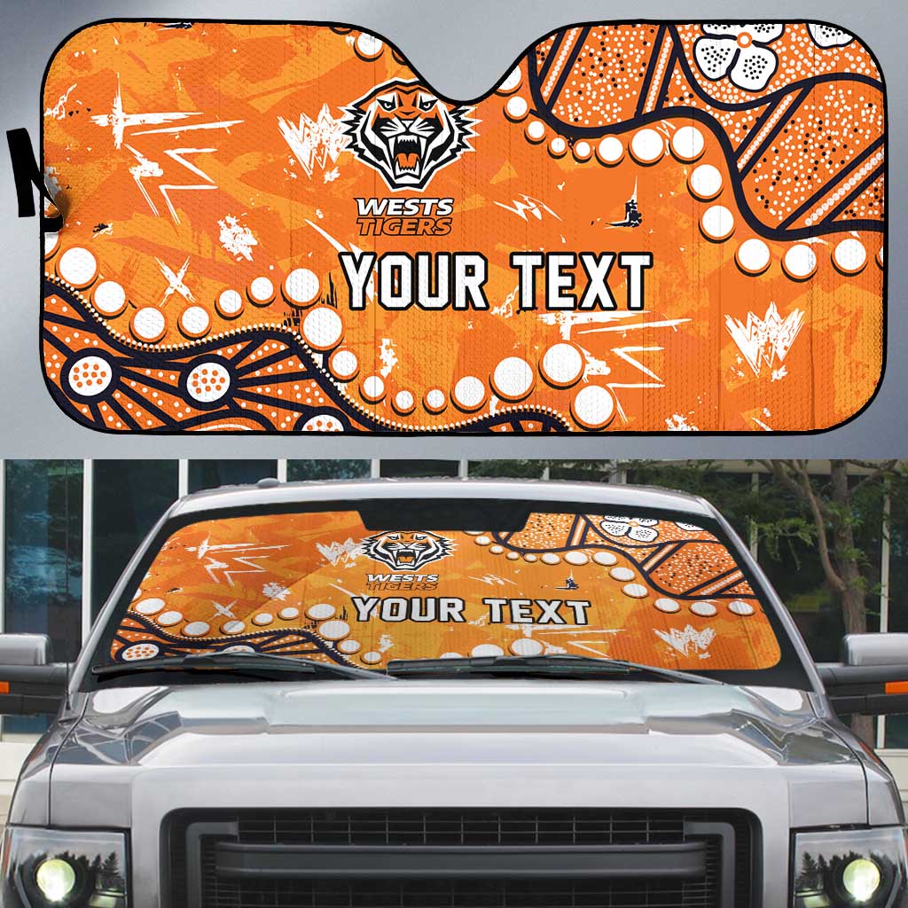 Personalized Wests Tigers Auto Sun Shade Aboriginal Pattern with Graffiti Style Design