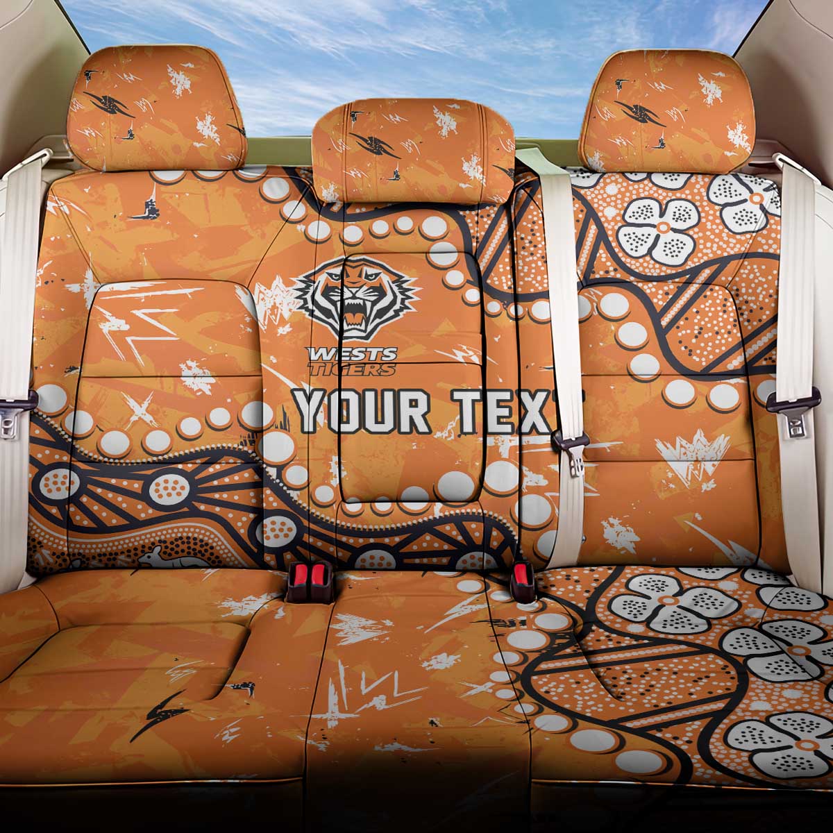 Personalized Wests Tigers Back Car Seat Cover Aboriginal Pattern with Graffiti Style Design