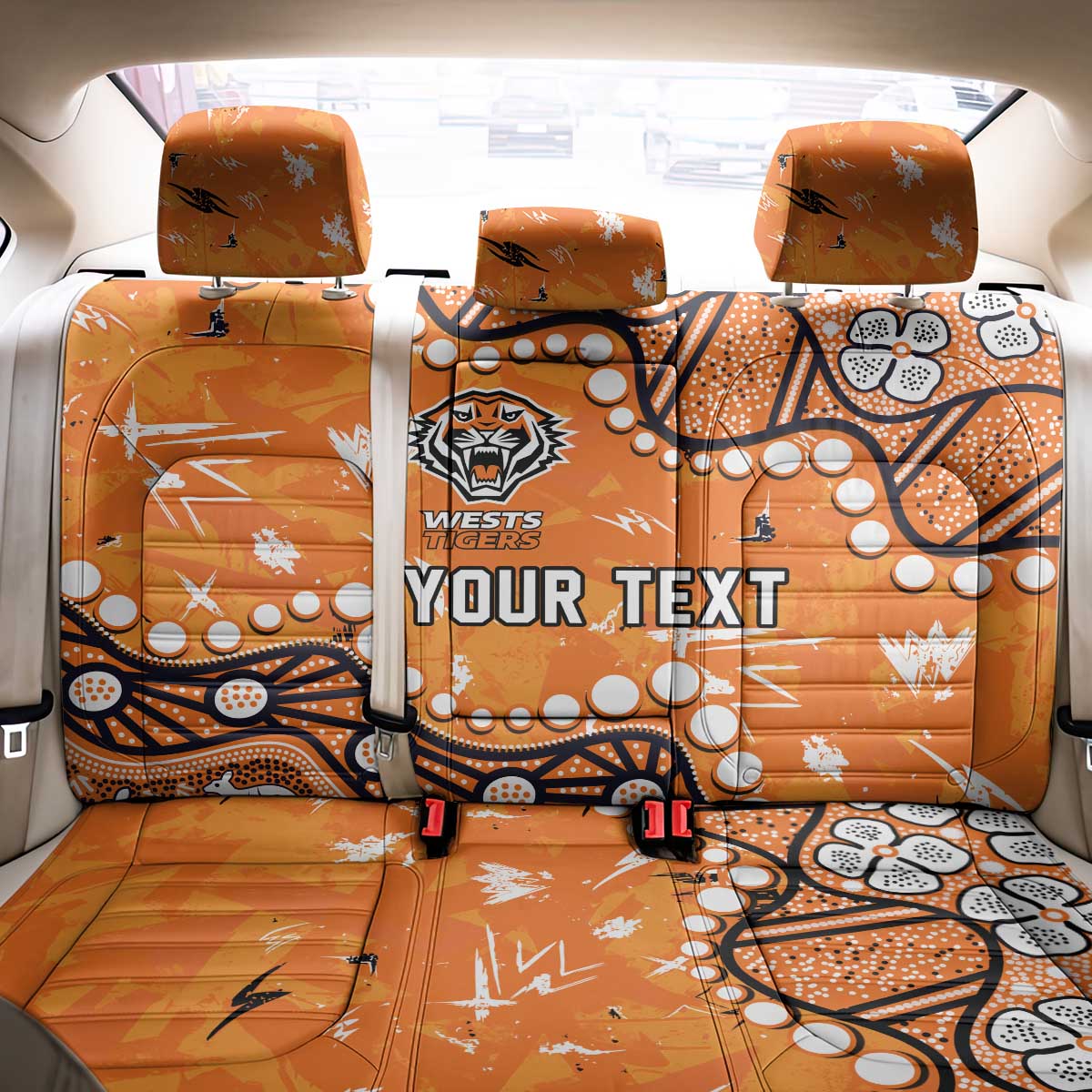 Personalized Wests Tigers Back Car Seat Cover Aboriginal Pattern with Graffiti Style Design