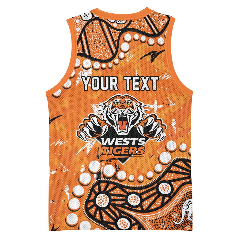 Personalized Wests Tigers Basketball Jersey Aboriginal Pattern with Graffiti Style Design