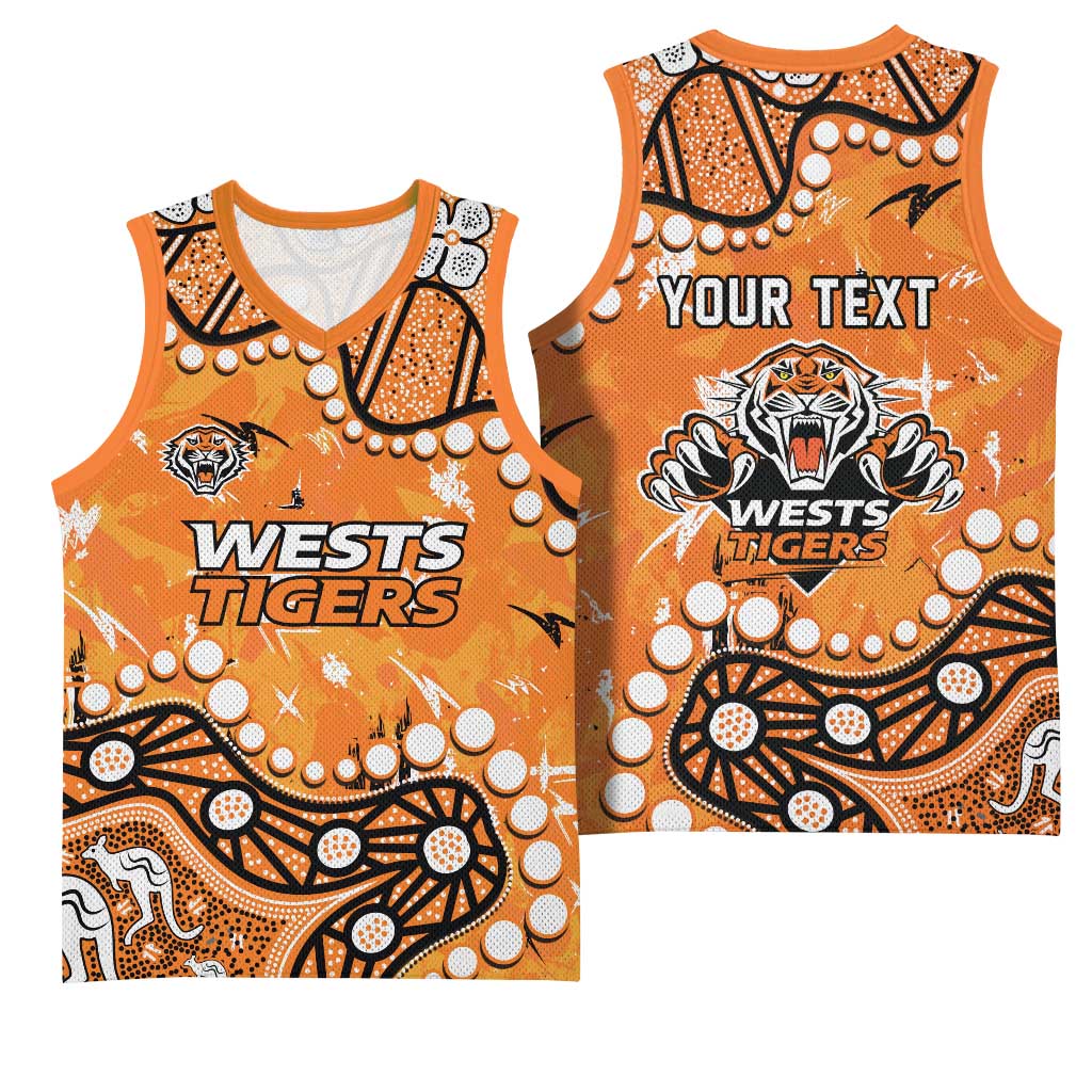 Personalized Wests Tigers Basketball Jersey Aboriginal Pattern with Graffiti Style Design