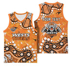 Personalized Wests Tigers Basketball Jersey Aboriginal Pattern with Graffiti Style Design