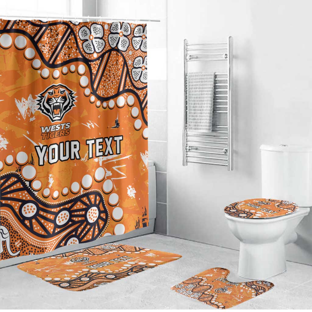 Personalized Wests Tigers Bathroom Set Aboriginal Pattern with Graffiti Style Design