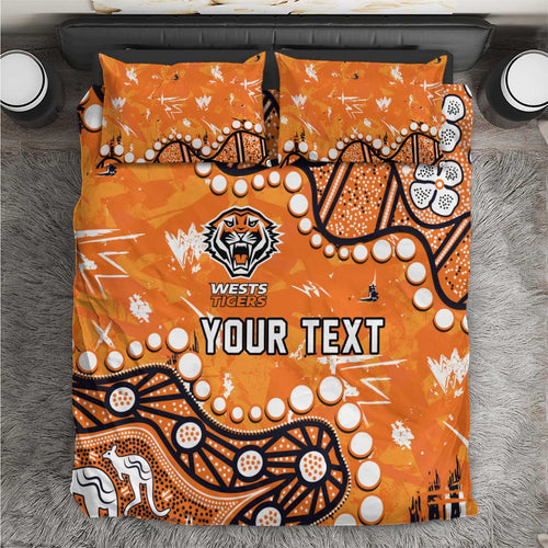 Personalized Wests Tigers Bedding Set Aboriginal Pattern with Graffiti Style Design