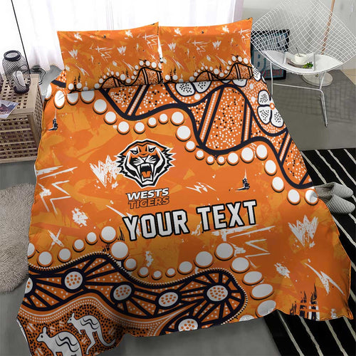 Personalized Wests Tigers Bedding Set Aboriginal Pattern with Graffiti Style Design