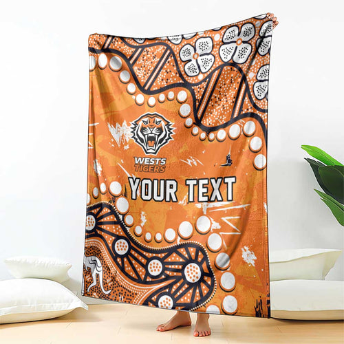 Personalized Wests Tigers Blanket Aboriginal Pattern with Graffiti Style Design