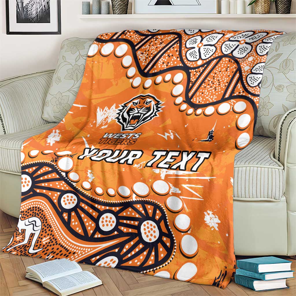 Personalized Wests Tigers Blanket Aboriginal Pattern with Graffiti Style Design