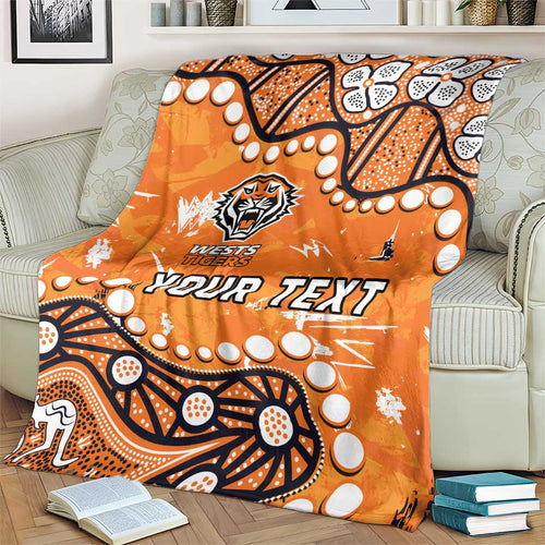 Personalized Wests Tigers Blanket Aboriginal Pattern with Graffiti Style Design
