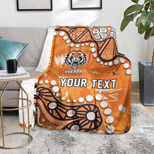 Personalized Wests Tigers Blanket Aboriginal Pattern with Graffiti Style Design
