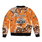 Personalized Wests Tigers Bomber Jacket Aboriginal Pattern with Graffiti Style Design