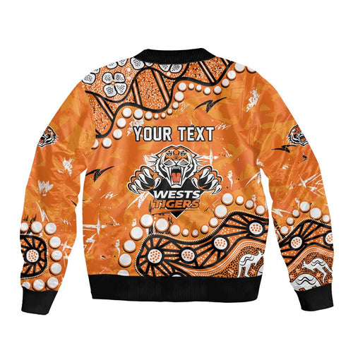 Personalized Wests Tigers Bomber Jacket Aboriginal Pattern with Graffiti Style Design