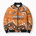 Personalized Wests Tigers Bomber Puffer Jacket Aboriginal Pattern with Graffiti Style Design