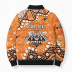 Personalized Wests Tigers Bomber Puffer Jacket Aboriginal Pattern with Graffiti Style Design