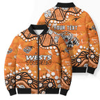 Personalized Wests Tigers Bomber Puffer Jacket Aboriginal Pattern with Graffiti Style Design