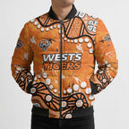 Personalized Wests Tigers Bomber Puffer Jacket Aboriginal Pattern with Graffiti Style Design