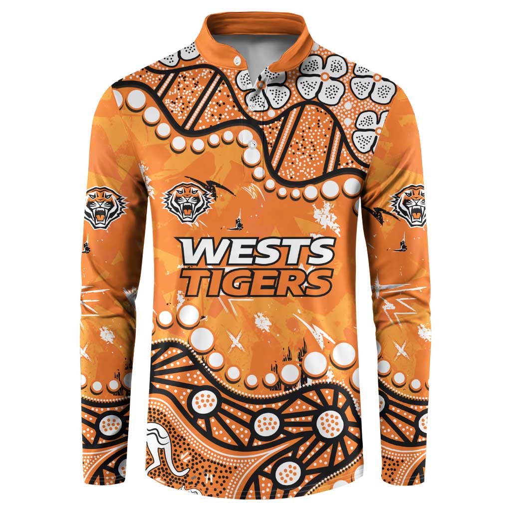 Personalized Wests Tigers Button Sweatshirt Aboriginal Pattern with Graffiti Style Design