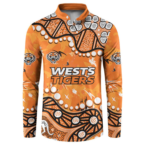 Personalized Wests Tigers Button Sweatshirt Aboriginal Pattern with Graffiti Style Design