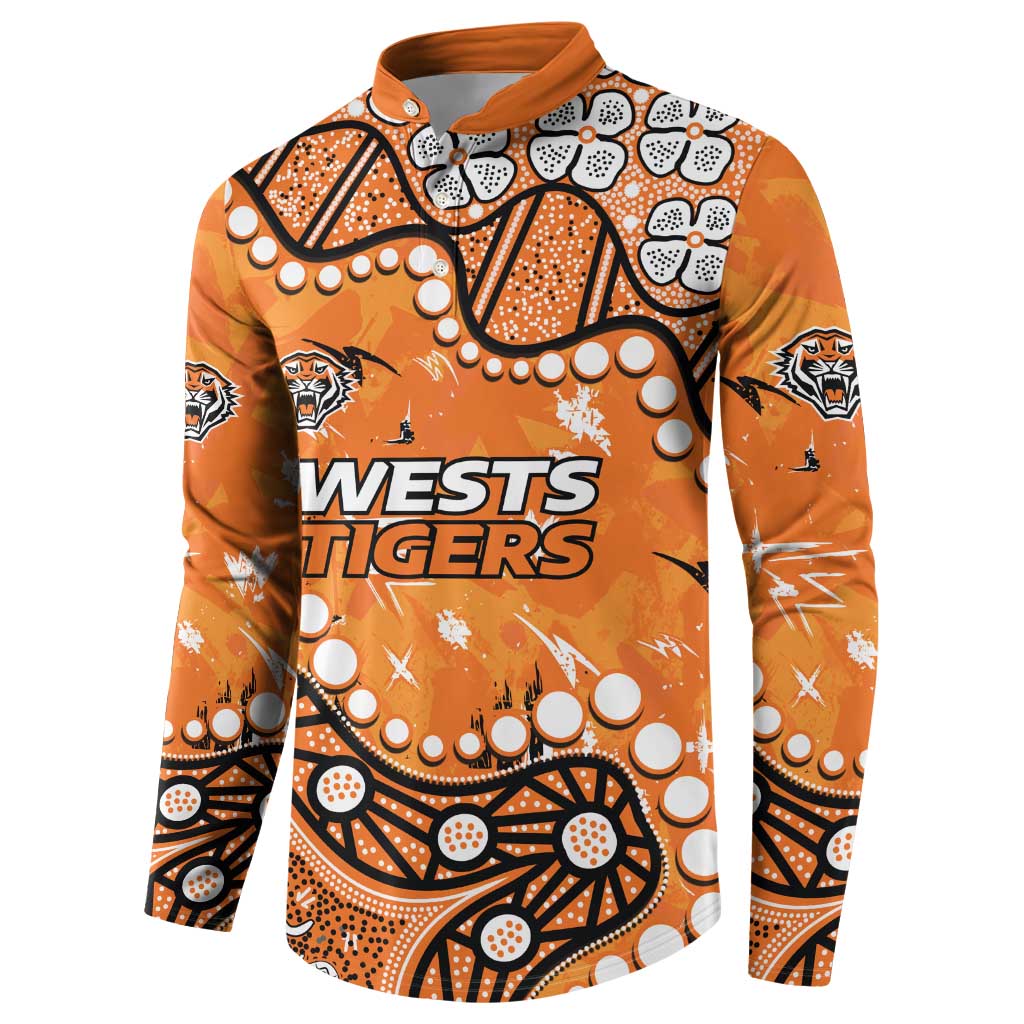 Personalized Wests Tigers Button Sweatshirt Aboriginal Pattern with Graffiti Style Design