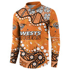 Personalized Wests Tigers Button Sweatshirt Aboriginal Pattern with Graffiti Style Design