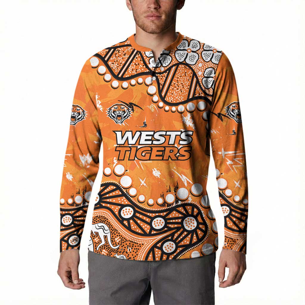 Personalized Wests Tigers Button Sweatshirt Aboriginal Pattern with Graffiti Style Design